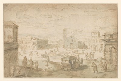 El mes de febrero: escena de Cuaresma en una plaza italiana de Jan Wildens