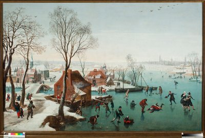 Diciembre, patinadores en un lago helado de Jan Wildens