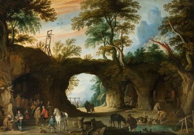 Jan Wildens - Lugar de peregrinación en un paisaje rocoso de Jan Wildens