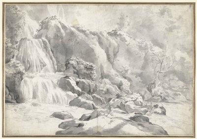 Vista de la cascada de Tivoli con un dibujante de Jan Worst (attributed to)