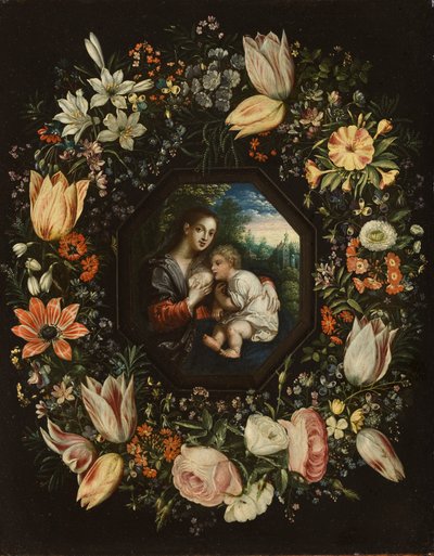 Madonna y Niño en una guirnalda de flores, c.1625 de Jan and Balen, Hendrik van Brueghel