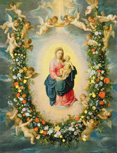 La Madonna y el Niño en una guirnalda floral de Jan and Balen, Hendrik van Brueghel