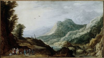 Paisaje montañoso con una familia campesina al borde del camino de Jan and Momper Joos de  Brueghel