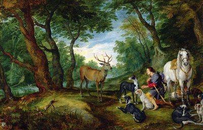 La Visión de San Huberto, c.1620 de Jan and Rubens, P.P. Brueghel