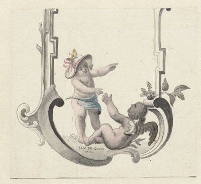 Adorno con dos putti jugando de Jan de Goeje