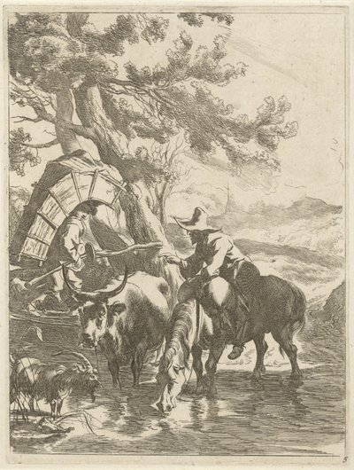 Pastor y niño empacado junto a un arroyo Paisajes con animales (título de serie) Diversa Animalia (título de serie sobre objeto) de Jan de Visscher