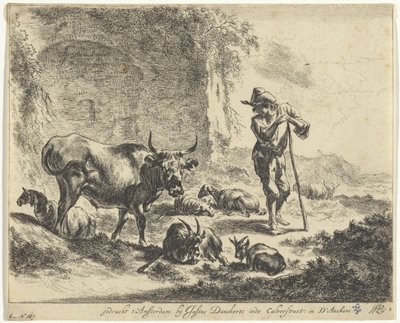 Pastor descansando sobre su cayado cerca de una ruina
Paisajes con pastores y ganado (título de la serie) de Jan de Visscher