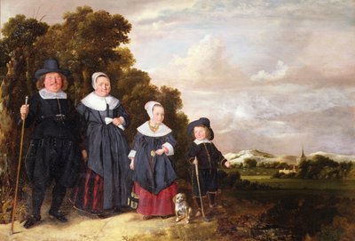 Retrato de grupo de una familia (óleo sobre tabla) de Jan or Johannes Hals