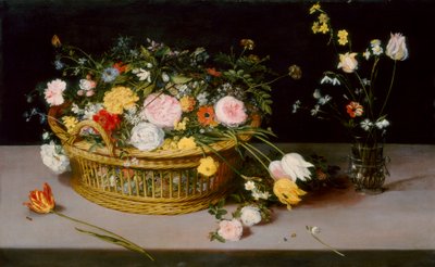 Flores en una cesta y un jarrón, 1615 de Jan the Elder Brueghel
