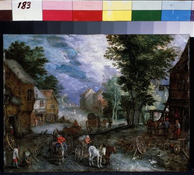""La forge"" (Paisaje con herrería) Pintura de Jan Brueghel I (Jean Breughel, Bruegel o Breugel) conocida como De Velours (l