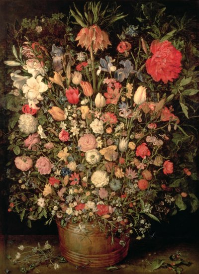 Gran ramo de flores en una tina de madera de Jan the Elder Brueghel