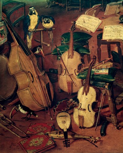 Cuerdas y loros, detalle de Alegoría de los cinco sentidos de Jan the Elder Brueghel