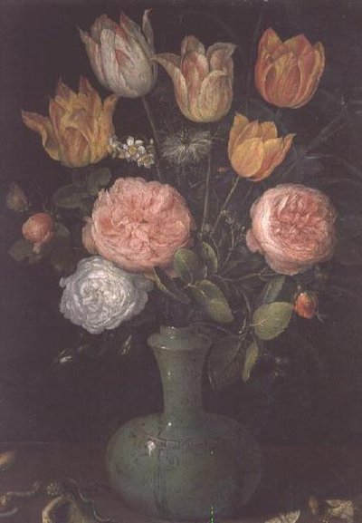 Jarrón de Flores con Diamantes en la Mesa de Jan the Elder Brueghel