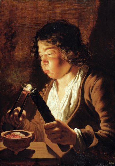 Fuego e infancia: Niño con tenazas y antorcha de Jan the Elder Lievens