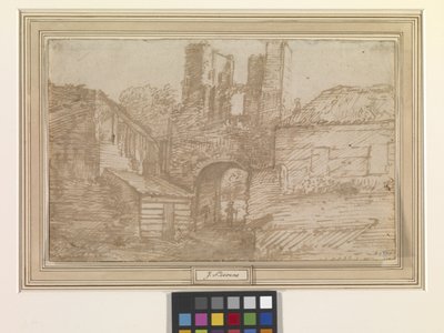 The Outer Gate Of The Ruins Of Brederode Castle (pluma y tinta marrón sobre papel verjurado blanco hueso) de Jan the Elder Lievens