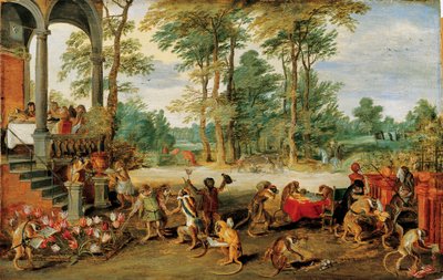 Sátira de la manía de los tulipanes, c. 1640 (óleo sobre madera) de Jan the Younger Brueghel