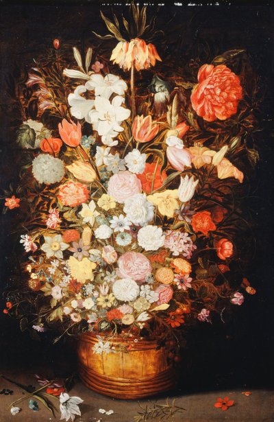 Naturaleza muerta de flores en una tina de madera, c.1630s de Jan Brueghel the Younger