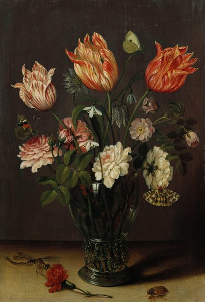 Tulipanes con otras flores en un vaso sobre una mesa de Jan Brueghel the Younger