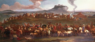 Una caravana turca en un paisaje (óleo sobre lienzo) de Jan van (attr. to) Huchtenburgh