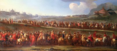 Una caravana turca en las afueras de Constantinopla (óleo sobre lienzo) de Jan van (attr. to) Huchtenburgh