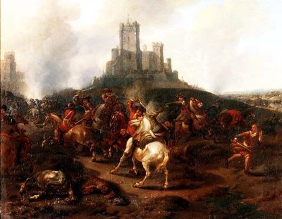 Escaramuza de caballería frente a una fortaleza de Jan van (attr. to) Huchtenburgh