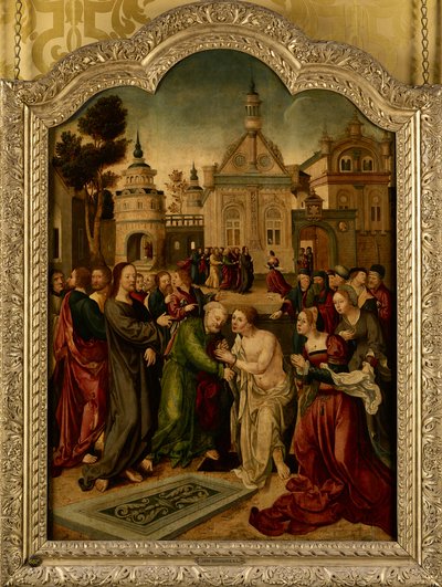 La resurrección de Lázaro, el panel central de un retablo de Jan van (circle of) Scorel