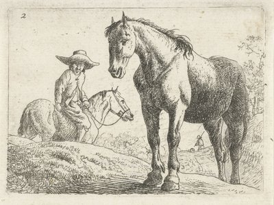 Un caballo, un hombre a caballo al fondo de Jan van Aken