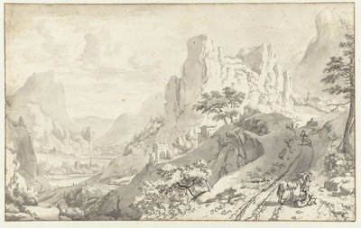 Paisaje de montaña con jinete descendido de Jan van Aken