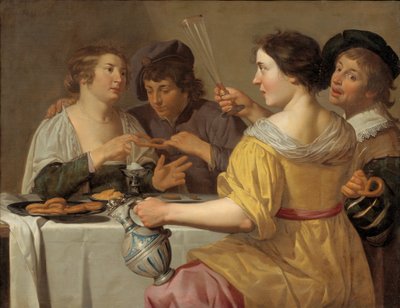 Holandés: Tirando del pretzel Tirando del pretzel de Jan van Bijlert