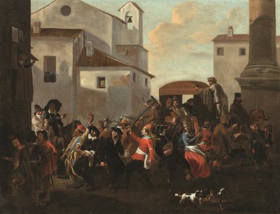 Carnaval en una plaza romana (óleo sobre lienzo) de Jan van Bike Miel