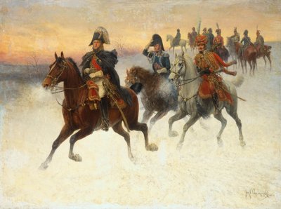 El mariscal Ney y Napoleón y sus tropas durante la campaña rusa (óleo sobre lienzo) de Jan van Chelminski