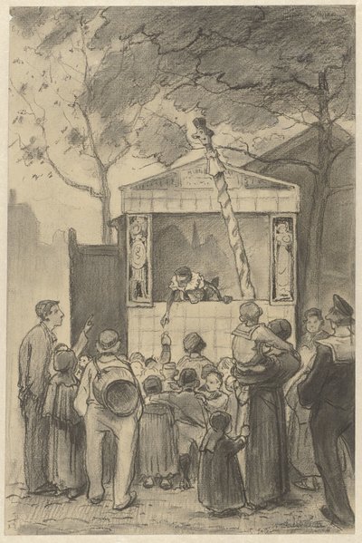 Espectadores ante un espectáculo de marionetas de Jan van Essen (possibly)