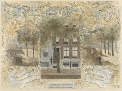 Casa en el Leliegracht, flanqueada por los puentes sobre el Prinsengracht y el Keizersgracht de Jan van Essen