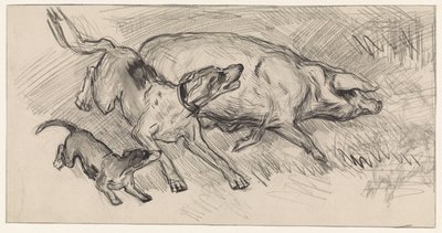 Dos perros persiguiendo a un cerdo de Jan van Essen