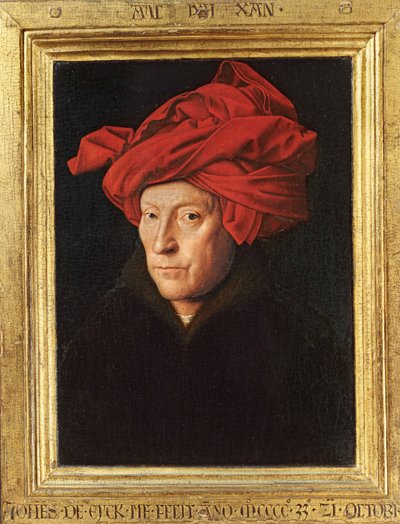 Un hombre con turbante rojo ... (pintura sobre madera) de Jan van Eyck