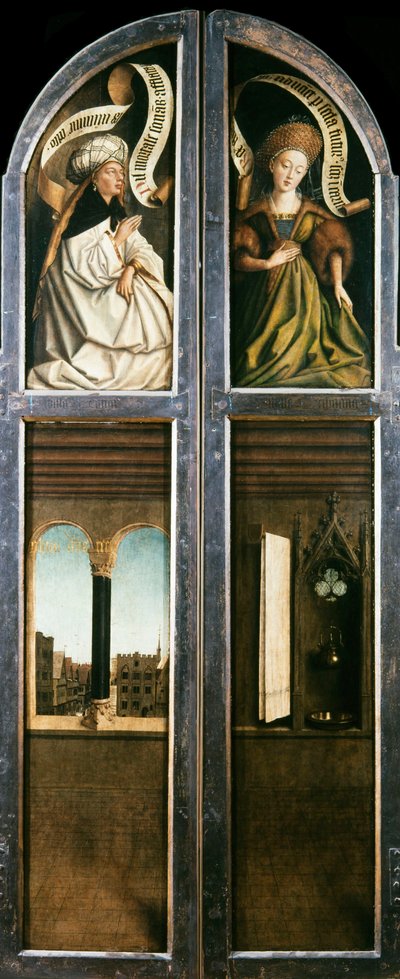 El Retablo de Gante. Adoración del Cordero Místico: Ventana Arqueada con Vista..., 1432 de Jan van Eyck