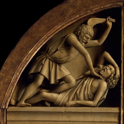 El Altar de Gante. Adoración del Cordero Místico: Caín mata a Abel de Jan van Eyck
