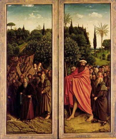 El Retablo de Gante. Adoración del Cordero Místico: Los Santos Ermitaños y los Santos Peregrinos, 1432 de Jan van Eyck