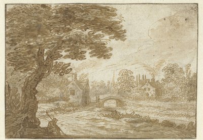 Paisaje con casas y un puente de Jan van Goyen (possibly)