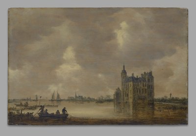 Un castillo junto a un río de Jan van Goyen