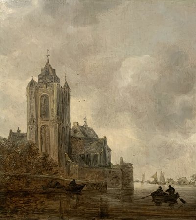 Una iglesia a orillas de un río. de Jan van Goyen