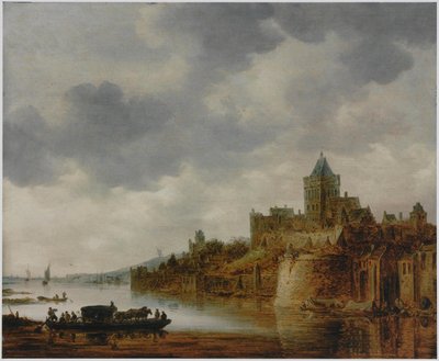 Holandés: Paisaje fluvial con vista de Valkhof, Nimega Paisaje fluvial con vista de Valkhof, Nimega de Jan van Goyen