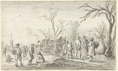 Figuras en un pueblo en invierno de Jan van Goyen