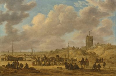 Venta de pescado en la playa de Egmond de Jan van Goyen