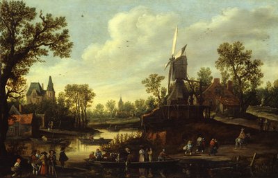 Alemán: Flusslandschaft mit Fähre Paisaje fluvial con transbordador de Jan van Goyen