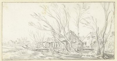 Paisaje con árboles desnudos torcidos para granjas de Jan van Goyen