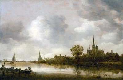 Paisaje fluvial con una iglesia a lo lejos de Jan van Goyen