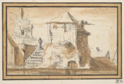 Dos edificios con una escalera de Jan van Goyen