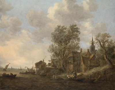 Vista de un pueblo en un río de Jan van Goyen