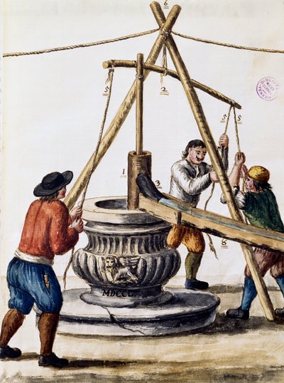 Excavando pozo, ilustración del libro ilustrado de trajes venecianos, por Jan Grevenbroeck, acuarela, Italia de Jan van Grevenbroeck